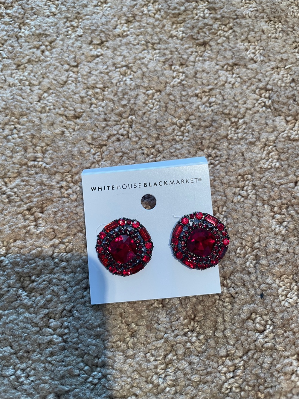 White House Black Market Ruby Red Crystal Halo Stud Earrings